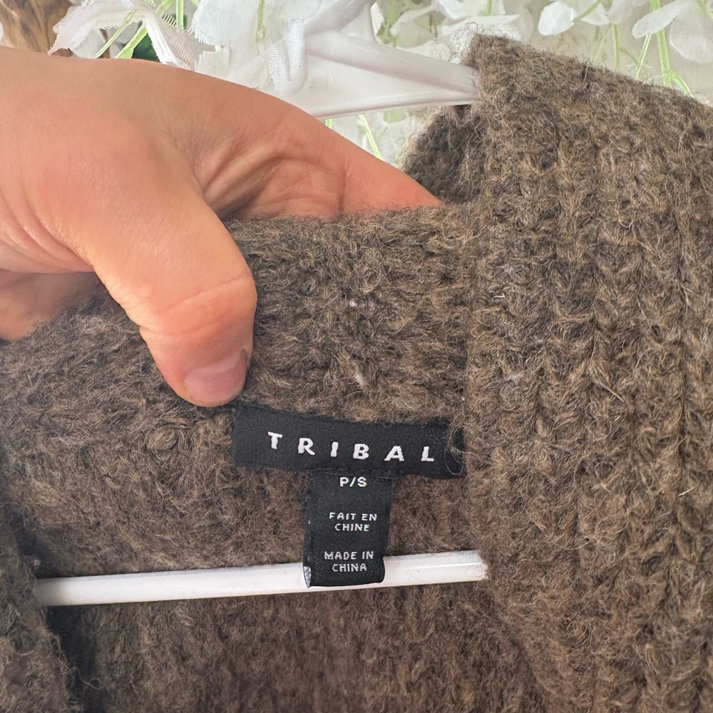 Tribal Taupe Ribbed Shawl-Collar Cardigan - Picture 5 of 10